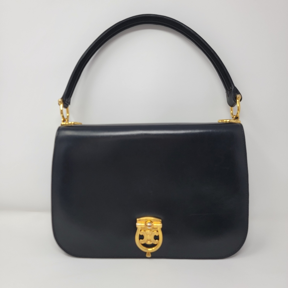 Vintage CELINE Triomphe Shiny Black Top Handle Bag